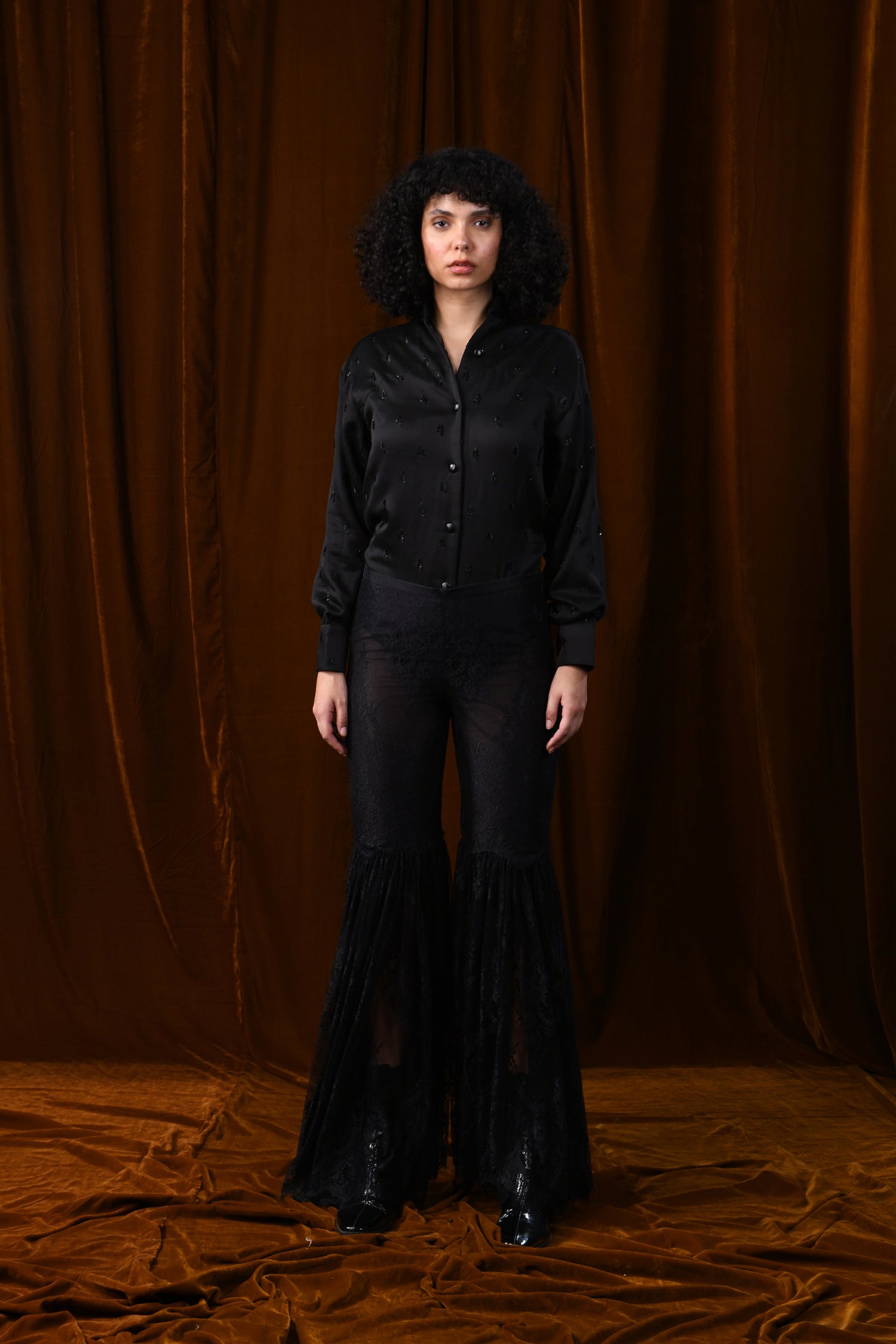  OUTSPREAD FIRE HIGHLIGHTED BLACK BODYSUIT 