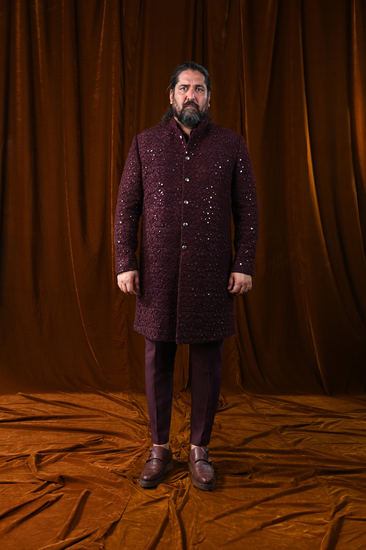  CREST VERTICAL FRENCHKNOT MIRROR KNOTTED DARK WINE JACKET 