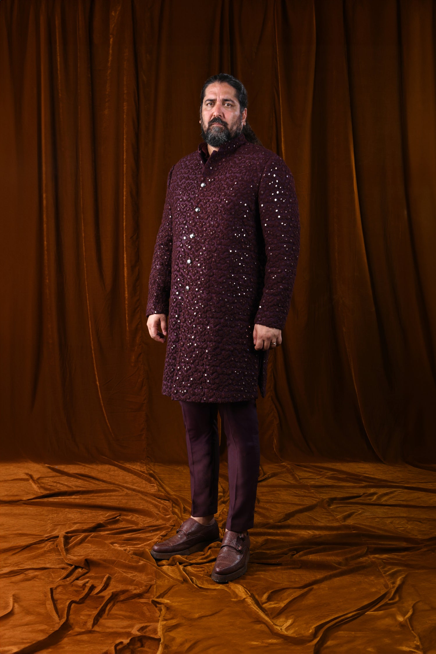 CREST VERTICAL FRENCHKNOT MIRROR KNOTTED DARK WINE JACKET  