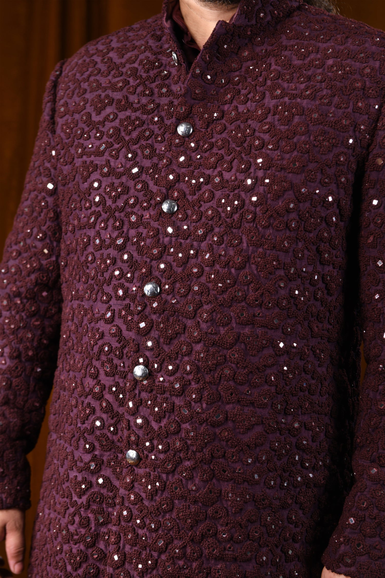 CREST VERTICAL FRENCHKNOT MIRROR KNOTTED DARK WINE JACKET  