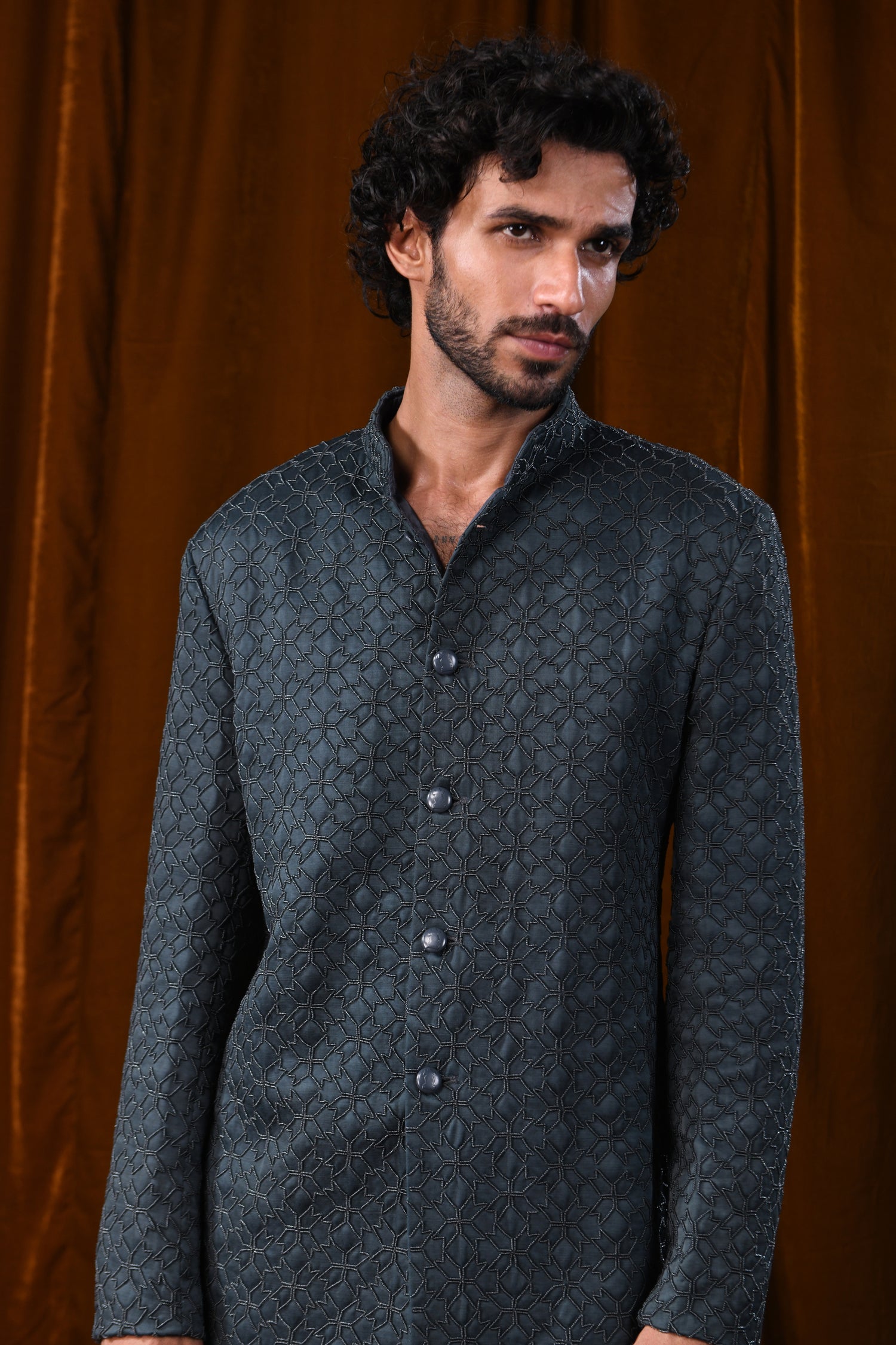 PHULKARI GEOMETRIC BEADED BANDHGALA  