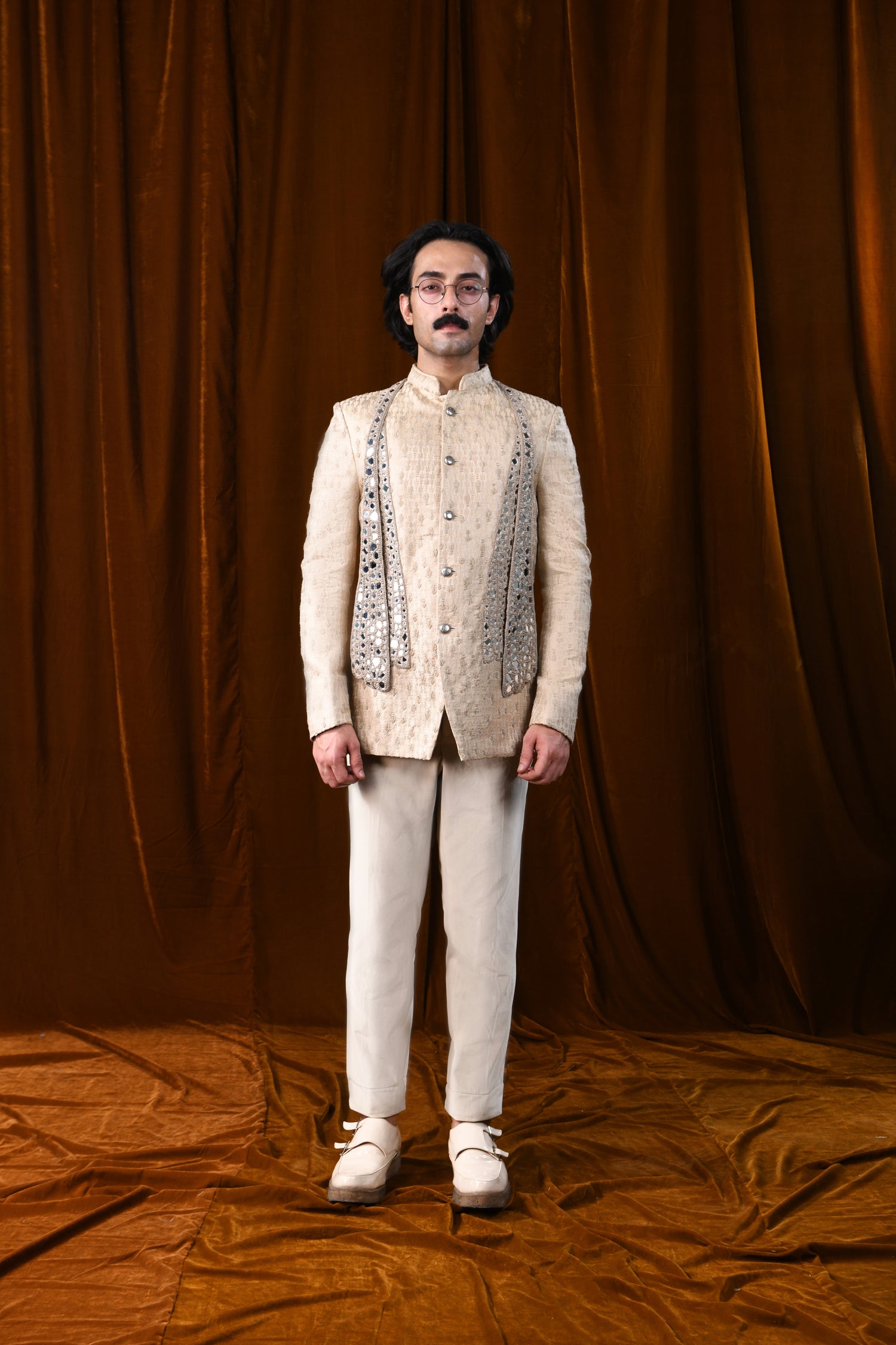 DUAL TONE CACTUS MINIMALISTIC THREADWORK BANDHGALA  