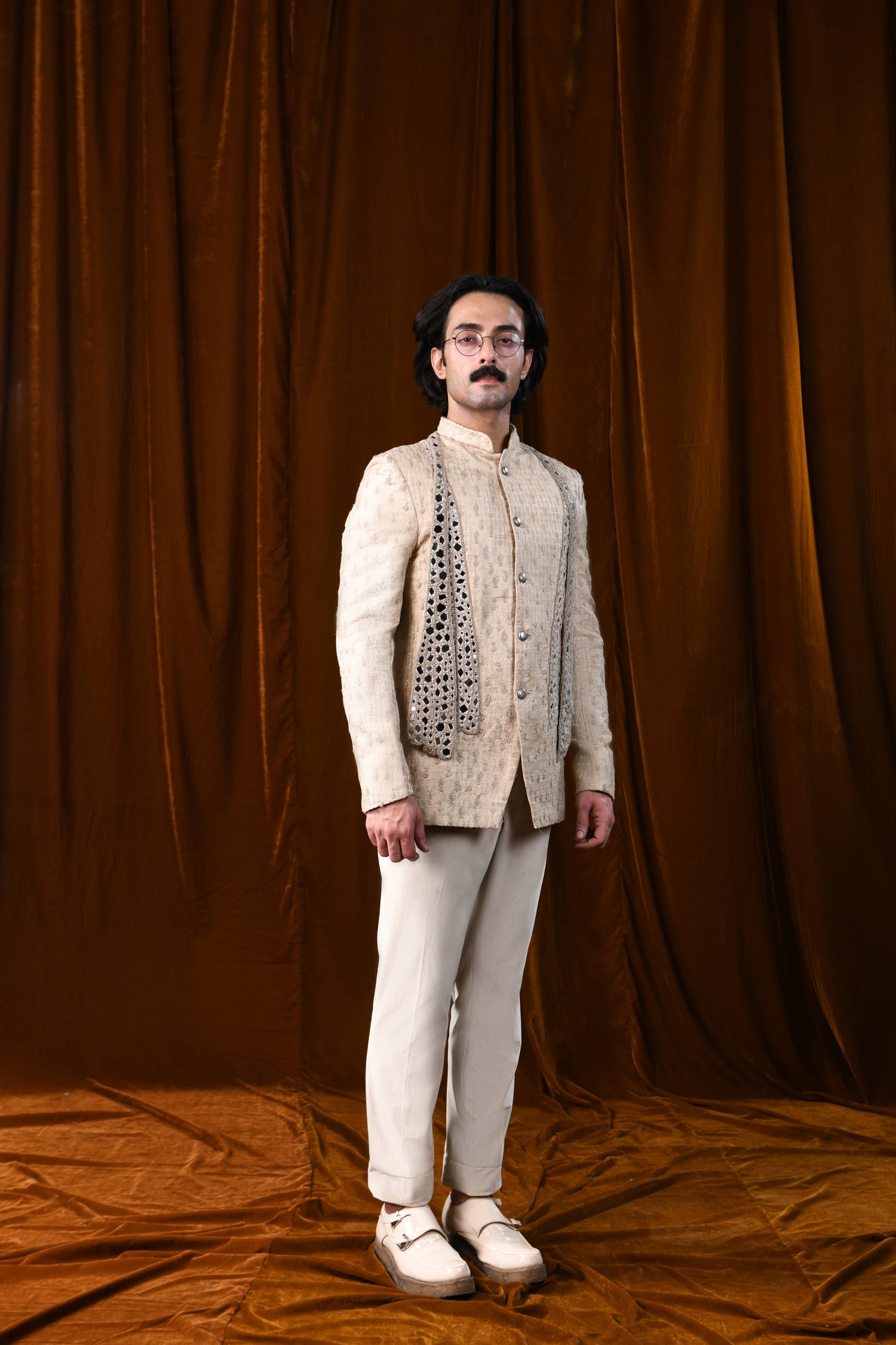 DUAL TONE CACTUS MINIMALISTIC THREADWORK BANDHGALA  