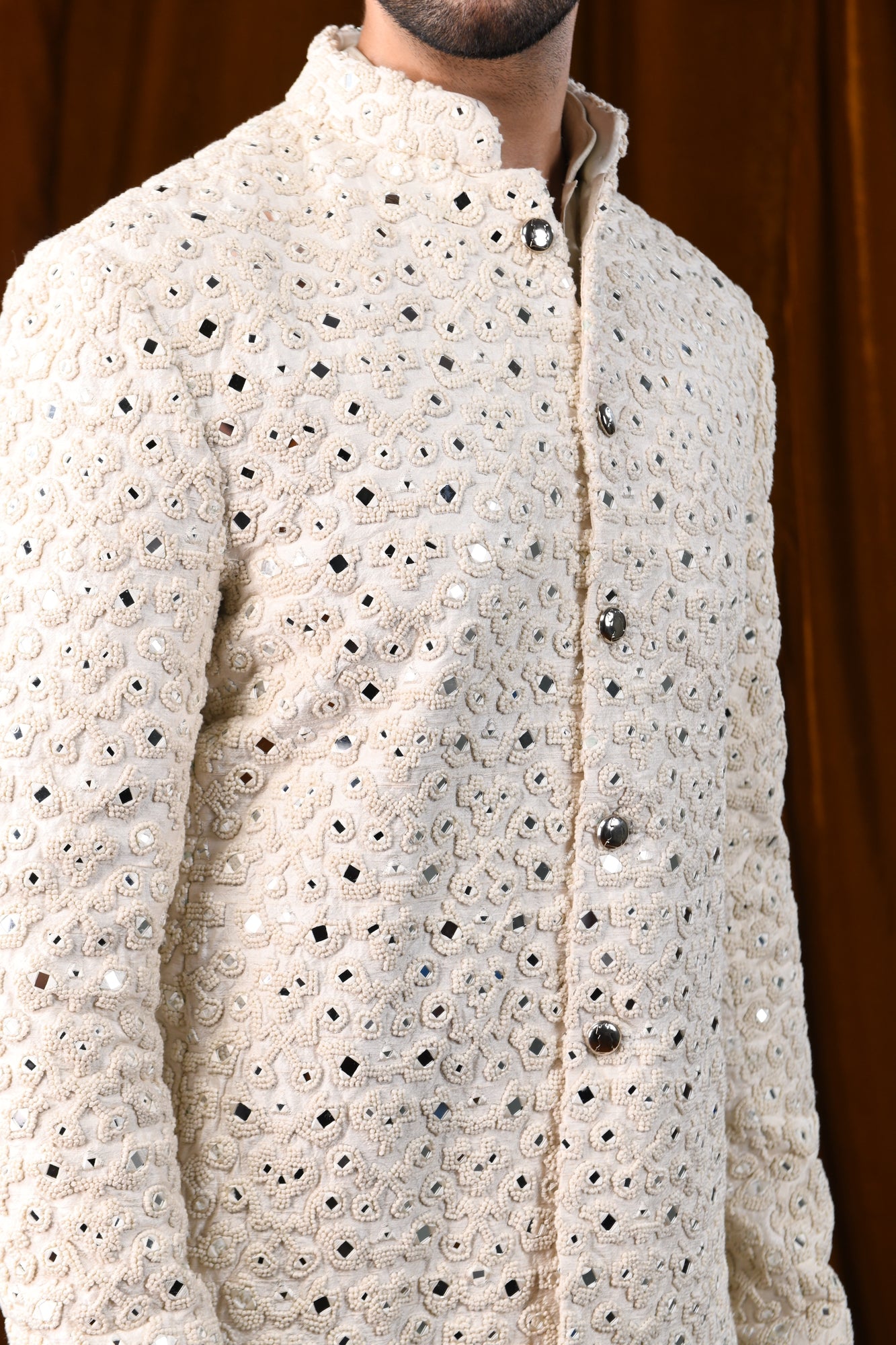 CREST VERTICAL FRENCHKNOT MIRROR KNOTTED BANDHGALA  