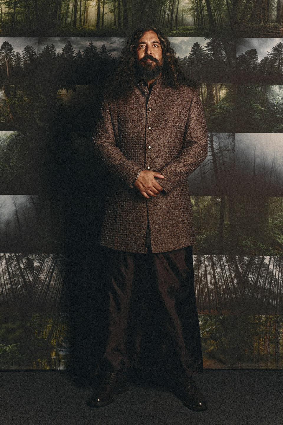 Multi Beaded Washed Short Sherwani  