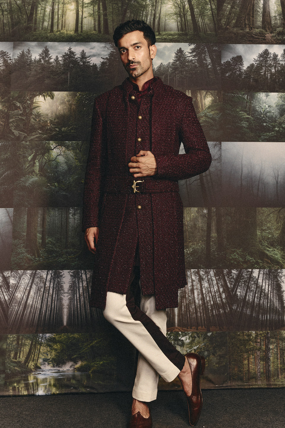 Wine Star Satin Full Groom Ensemble  