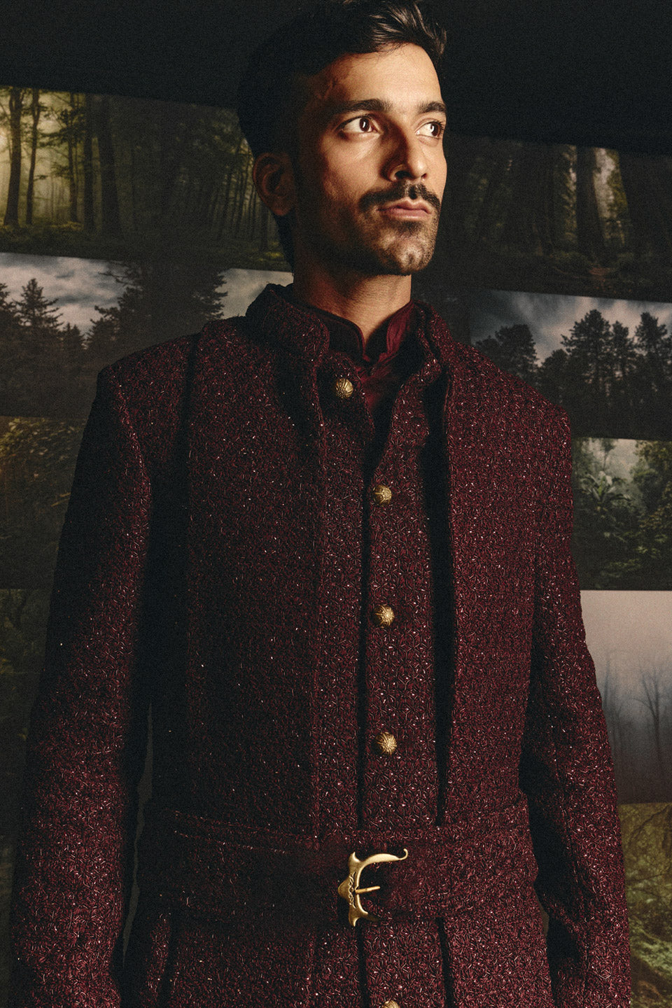 Wine Star Satin Full Groom Ensemble  