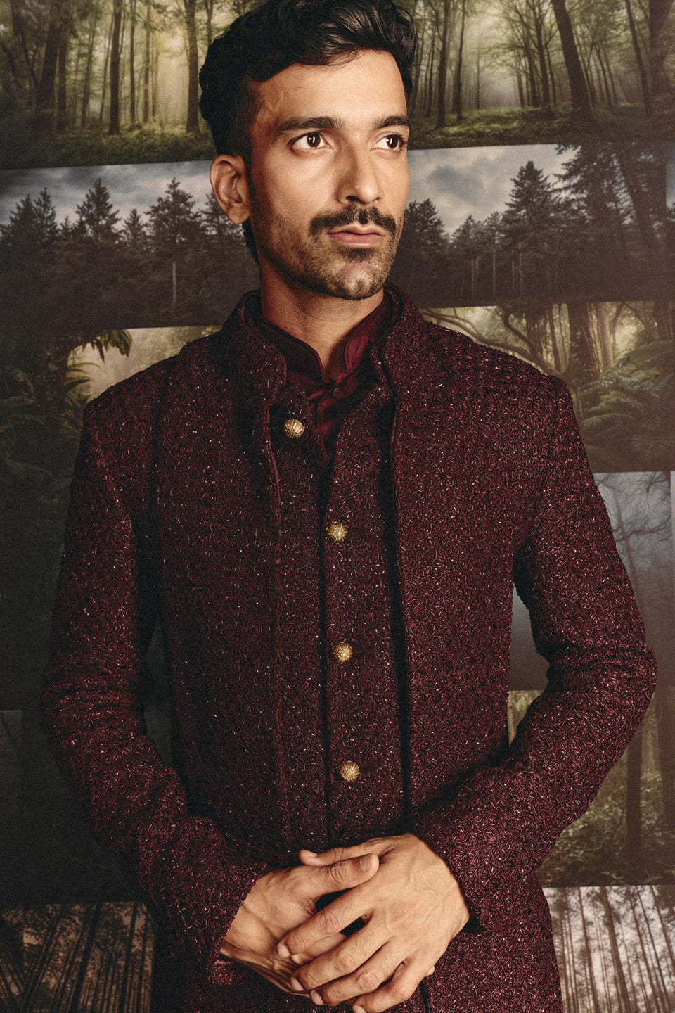 Wine Star Satin Full Groom Ensemble  