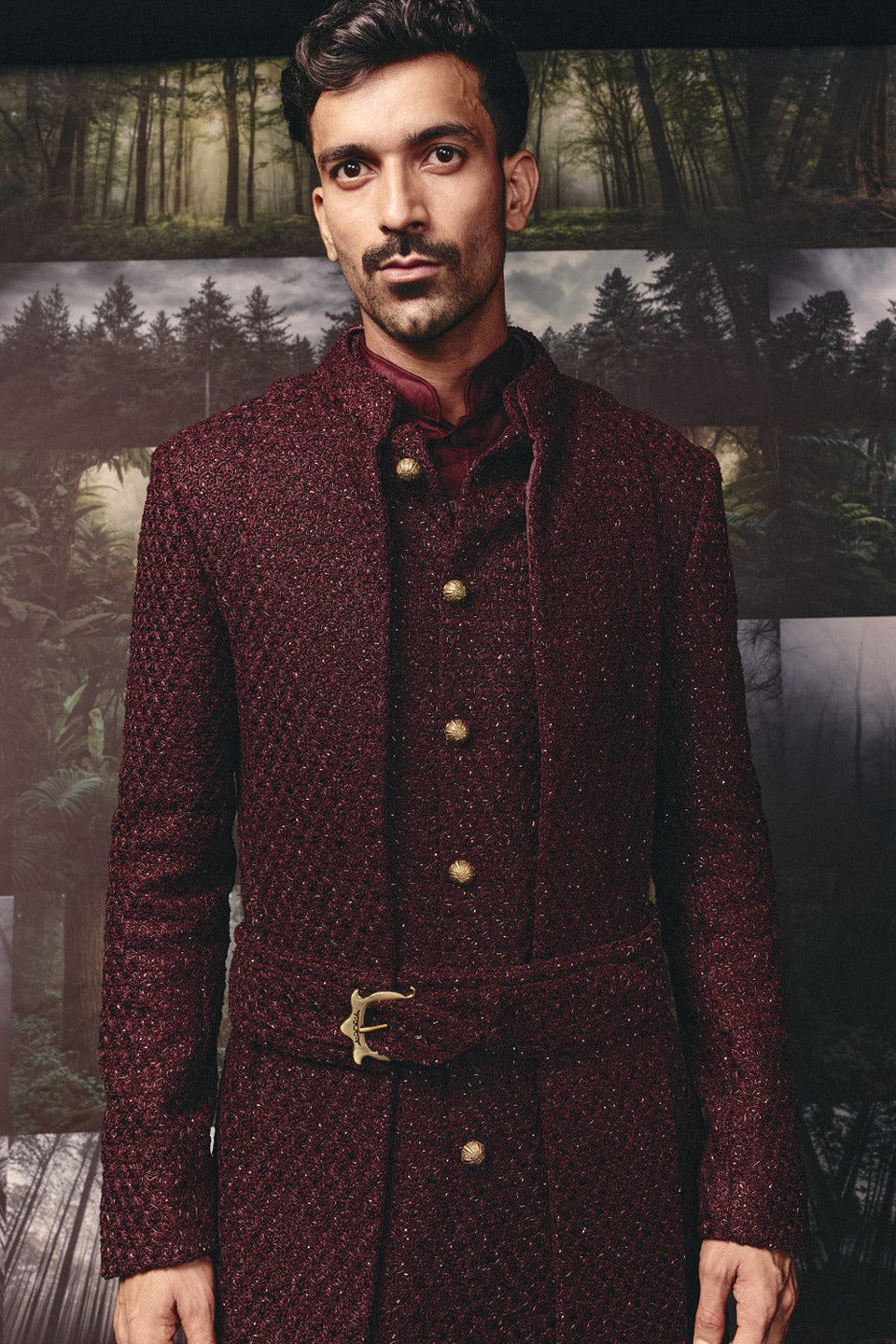 Wine Star Satin Full Groom Ensemble  