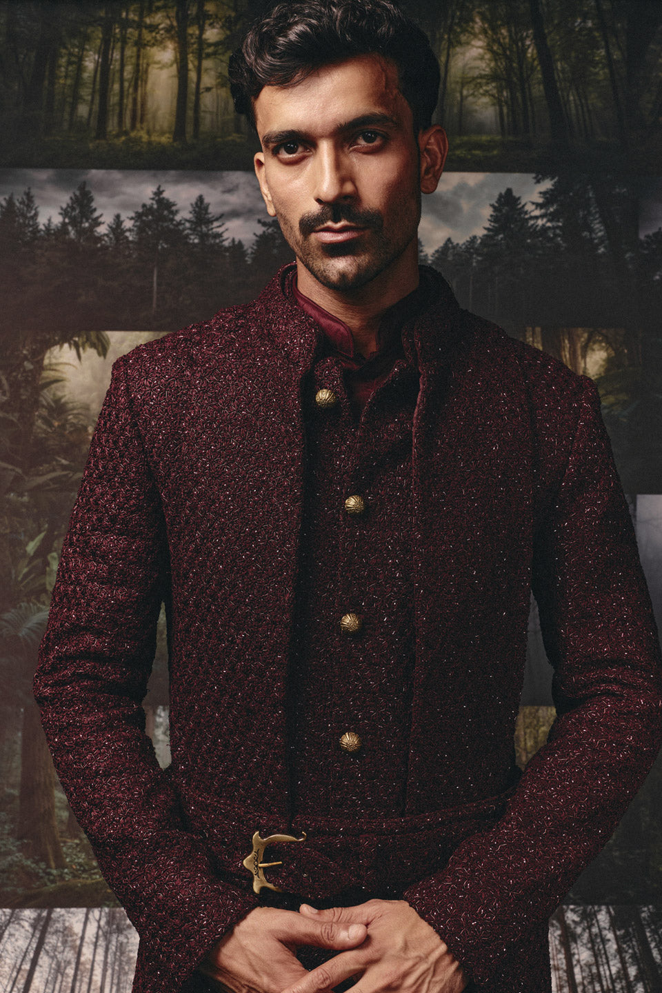 Wine Star Satin Full Groom Ensemble  