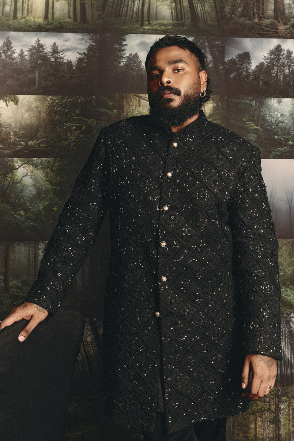 Highlighted checkered Kundan Sherwani  