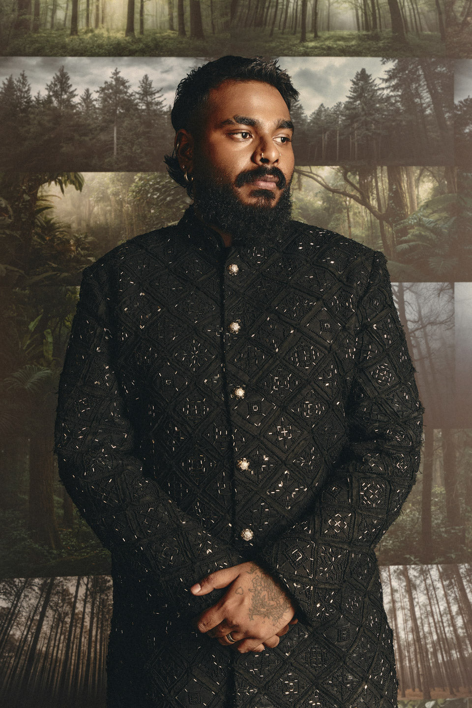 Highlighted checkered Kundan Sherwani  