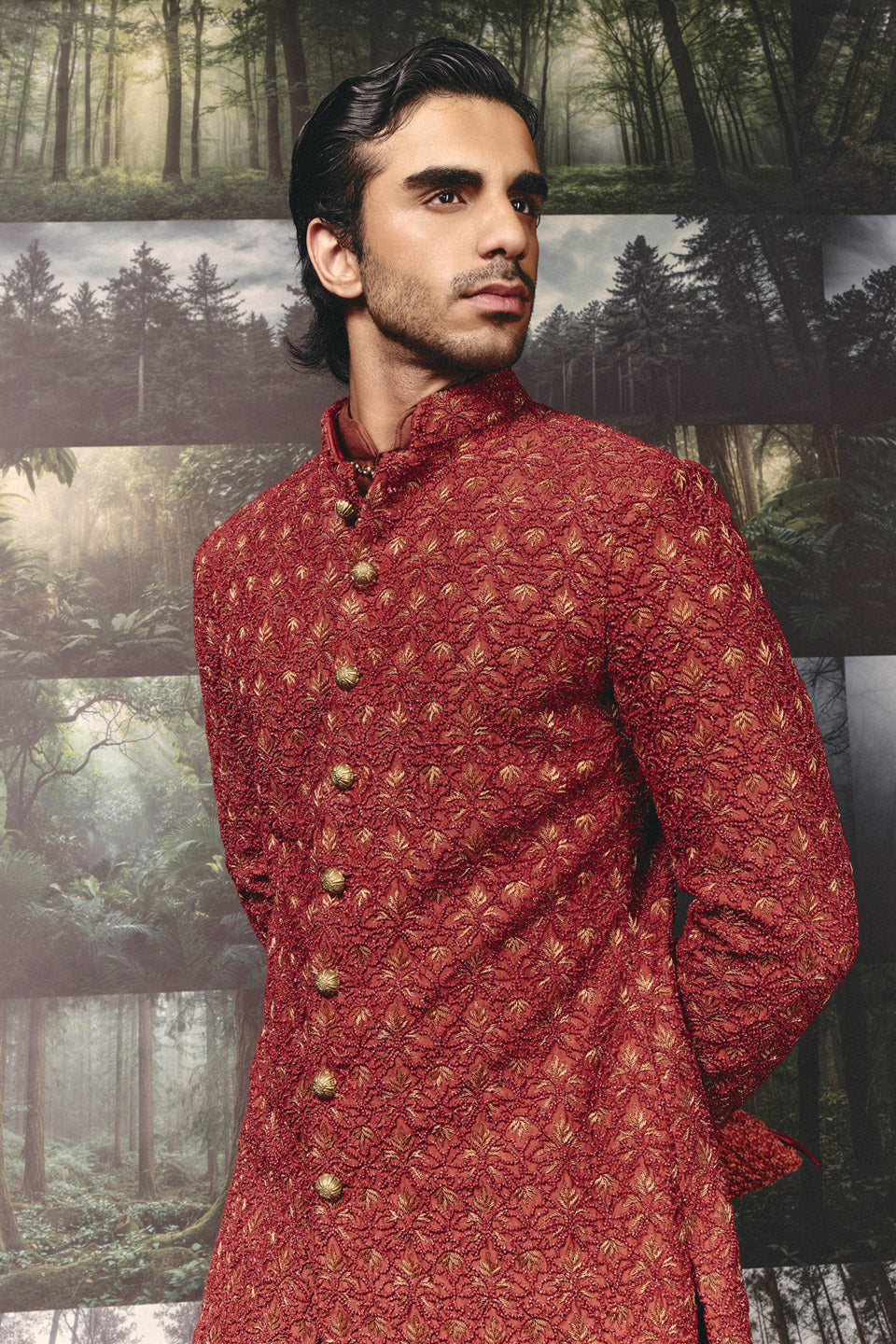 Palm Foliage High Sherwani  