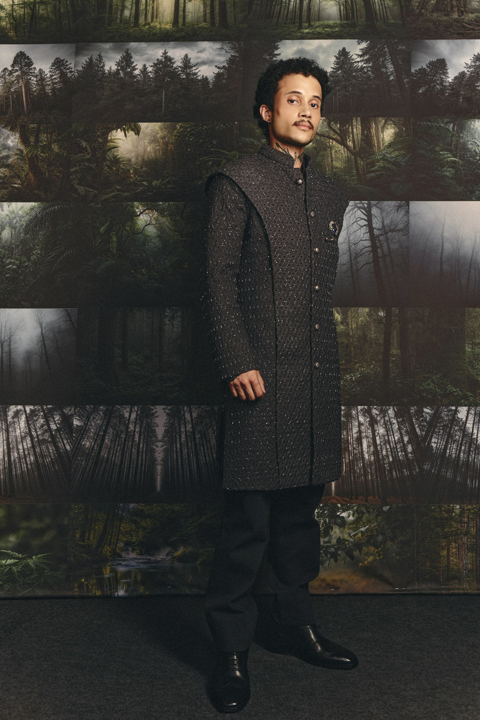 Four Highlighted Panelled Sherwani  