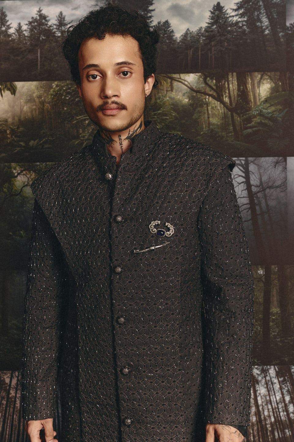 Four Highlighted Panelled Sherwani  