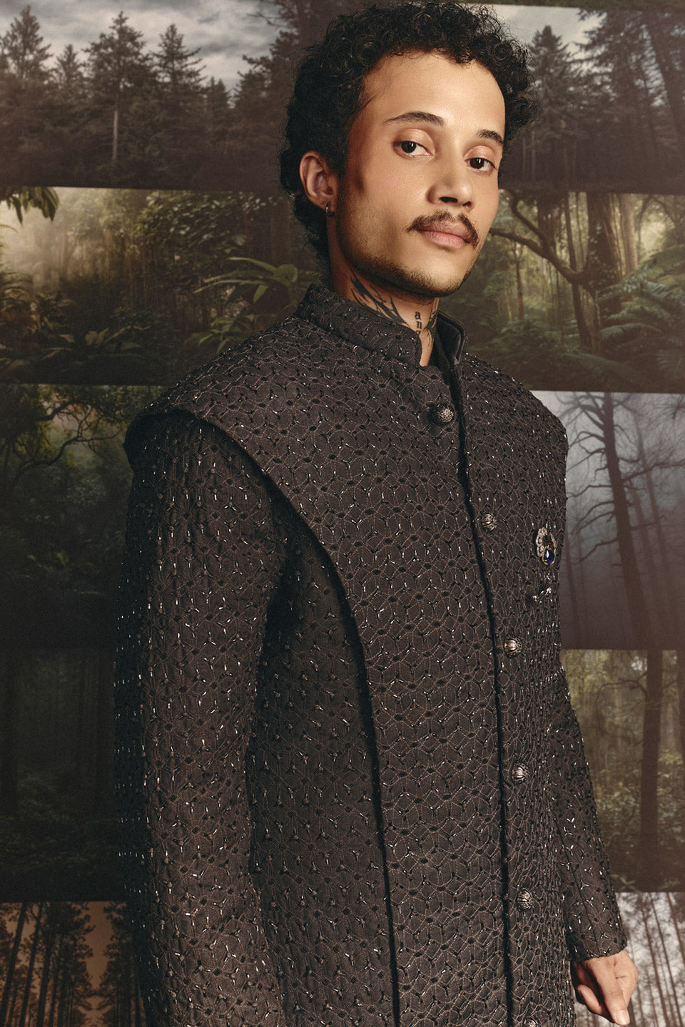 Four Highlighted Panelled Sherwani  