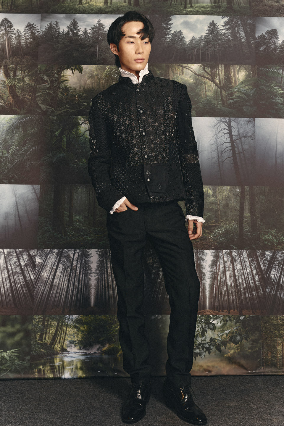 Black Patchwork Bandhgala  