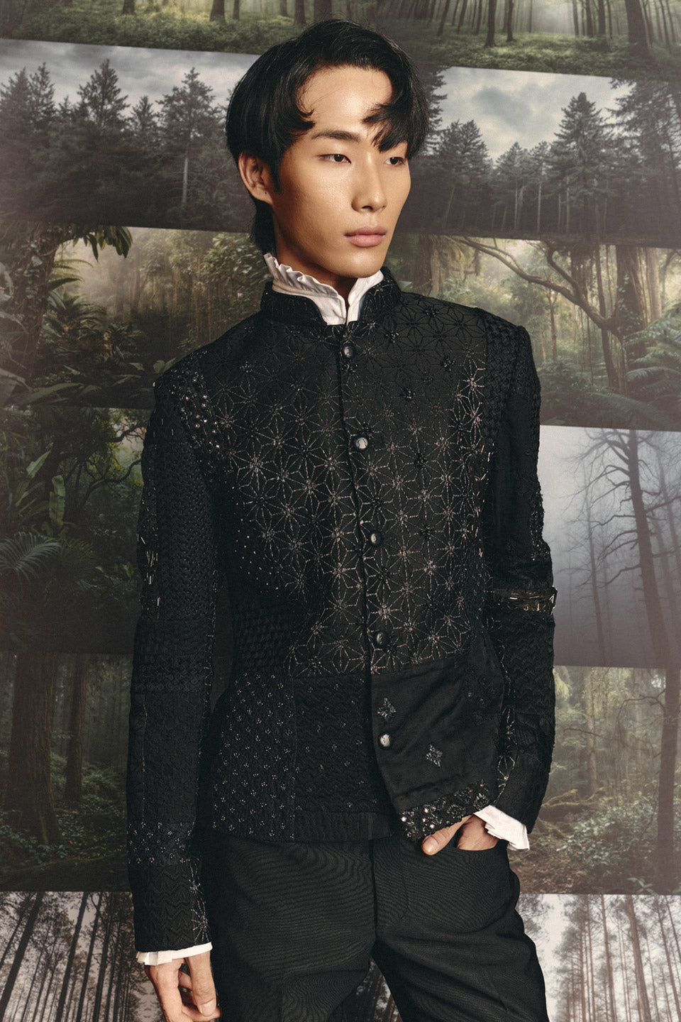 Black Patchwork Bandhgala  