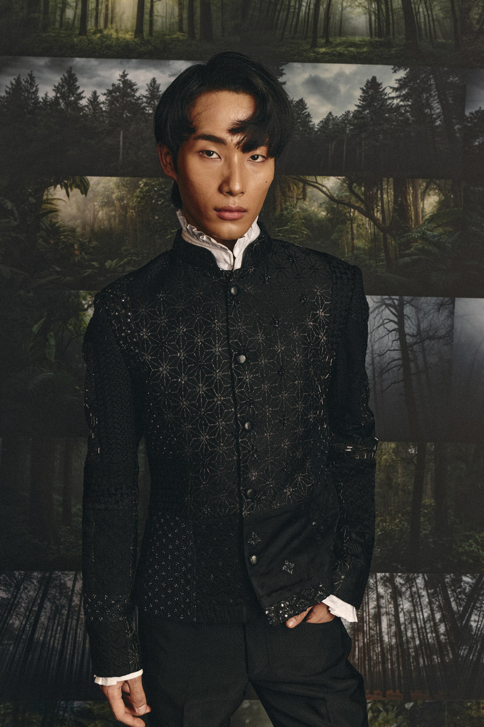 Black Patchwork Bandhgala  
