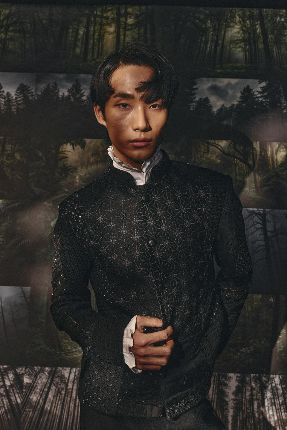 Black Patchwork Bandhgala  