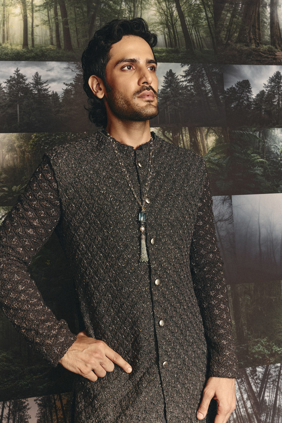 Fire coco color block Embroidered Sherwani  