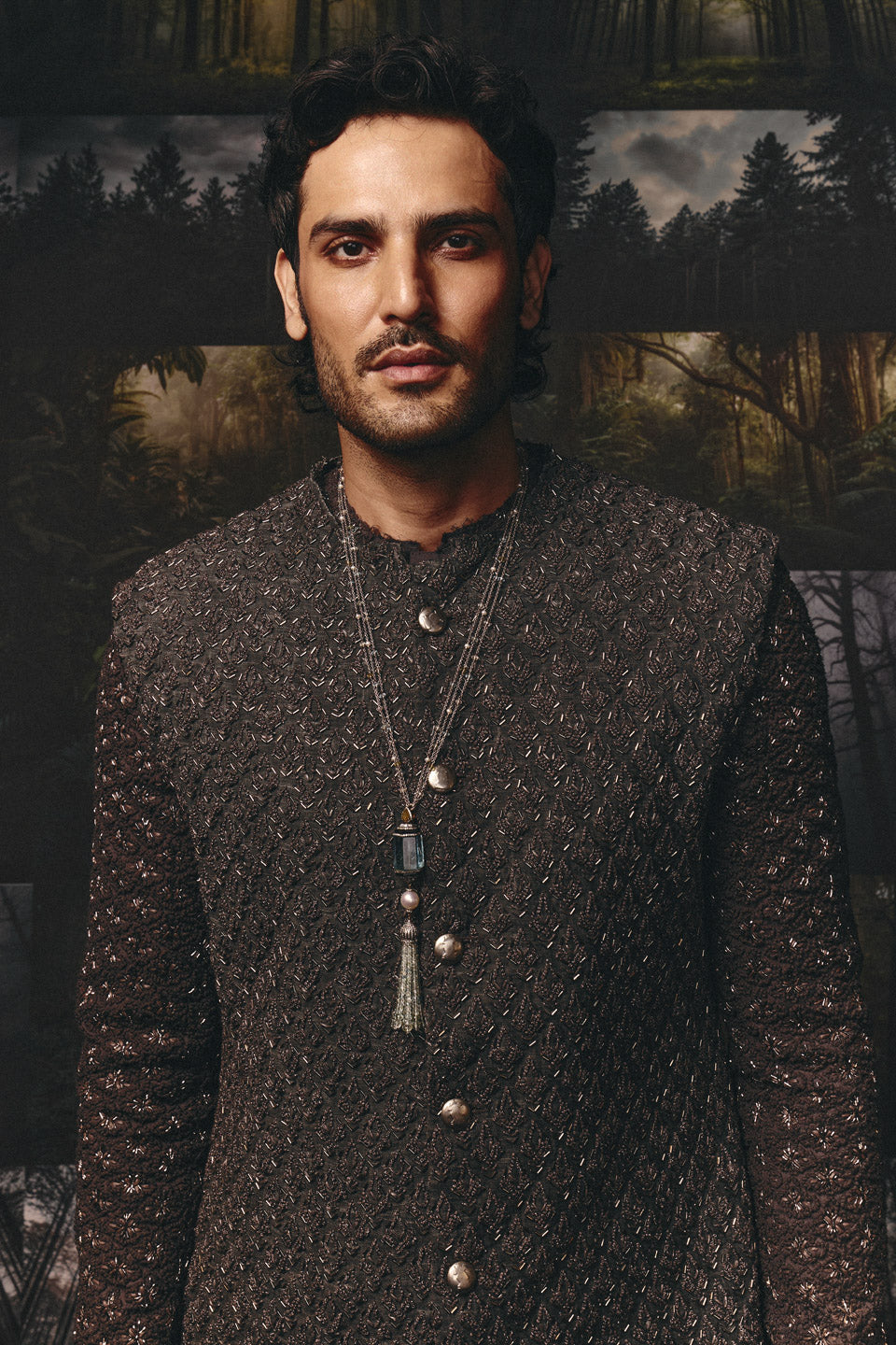 Fire coco color block Embroidered Sherwani  
