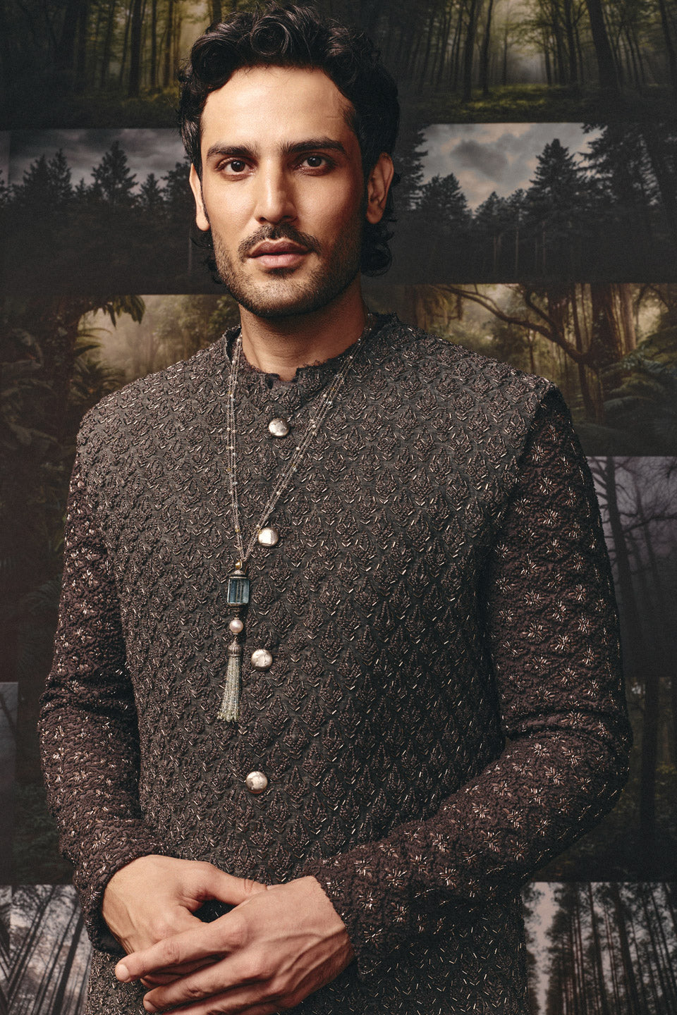 Fire coco color block Embroidered Sherwani  