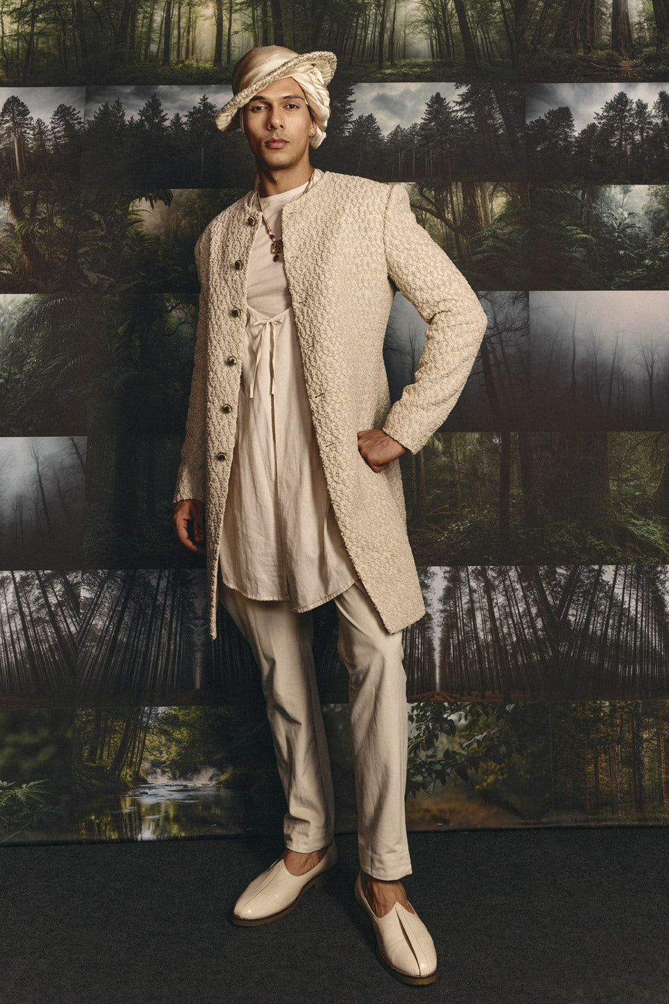 Coco Tree Knotted Collarless Sherwani  