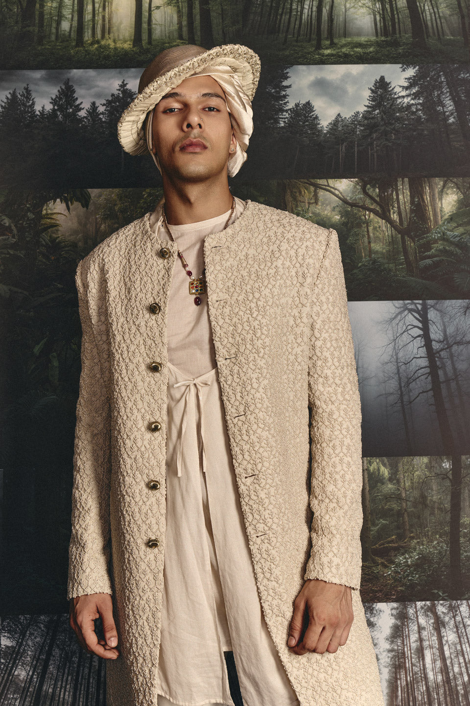 Coco Tree Knotted Collarless Sherwani  