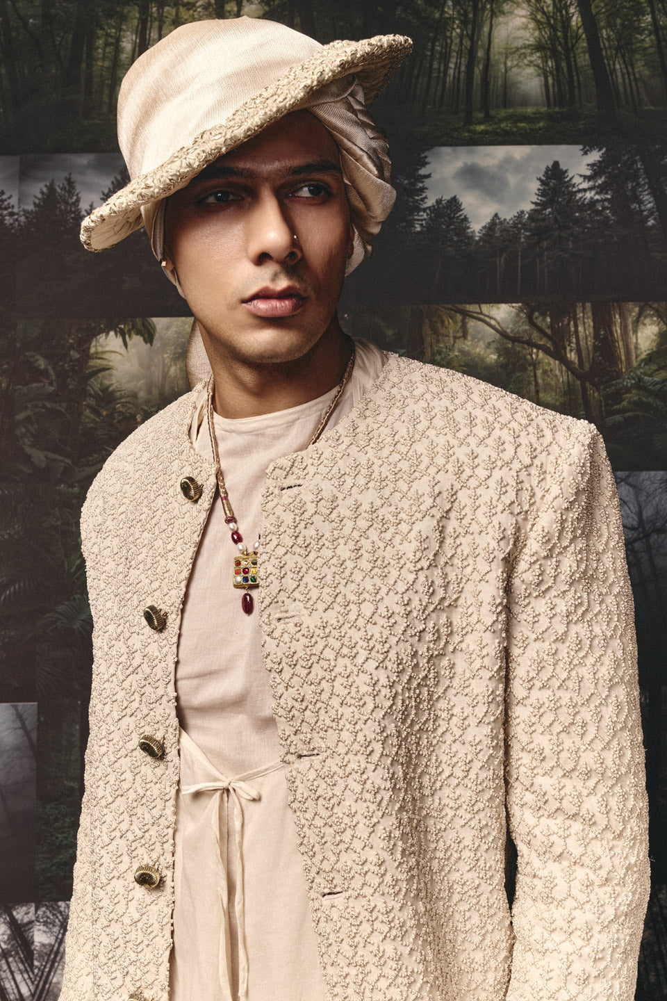 Coco Tree Knotted Collarless Sherwani  