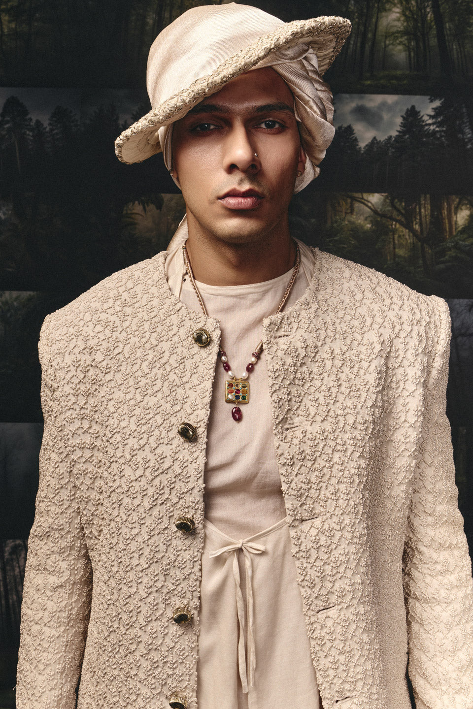 Coco Tree Knotted Collarless Sherwani  
