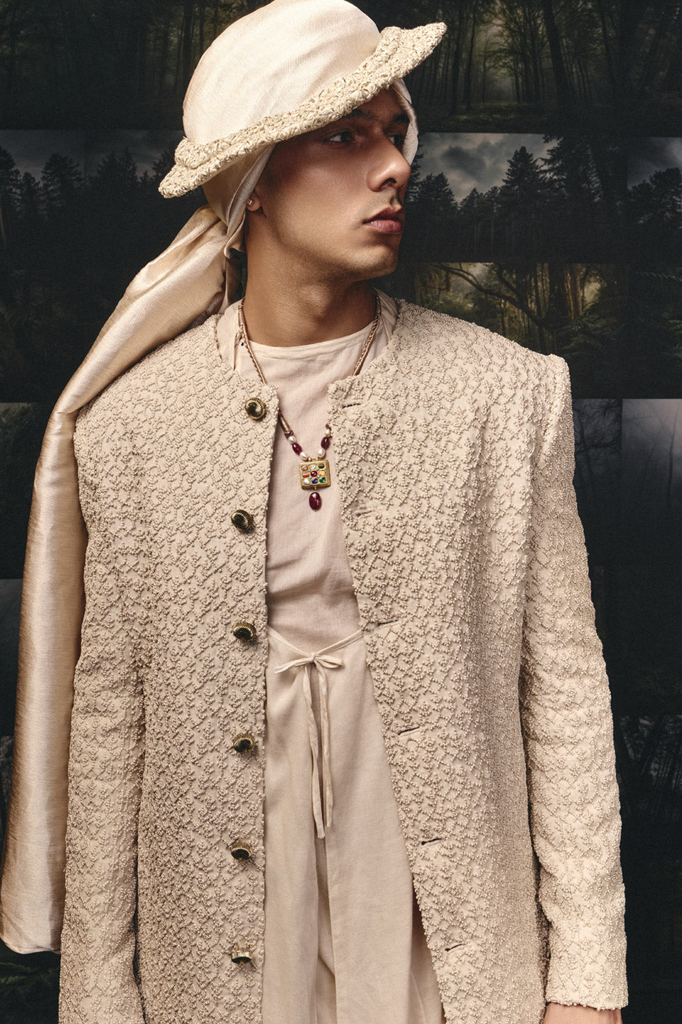 Coco Tree Knotted Collarless Sherwani  