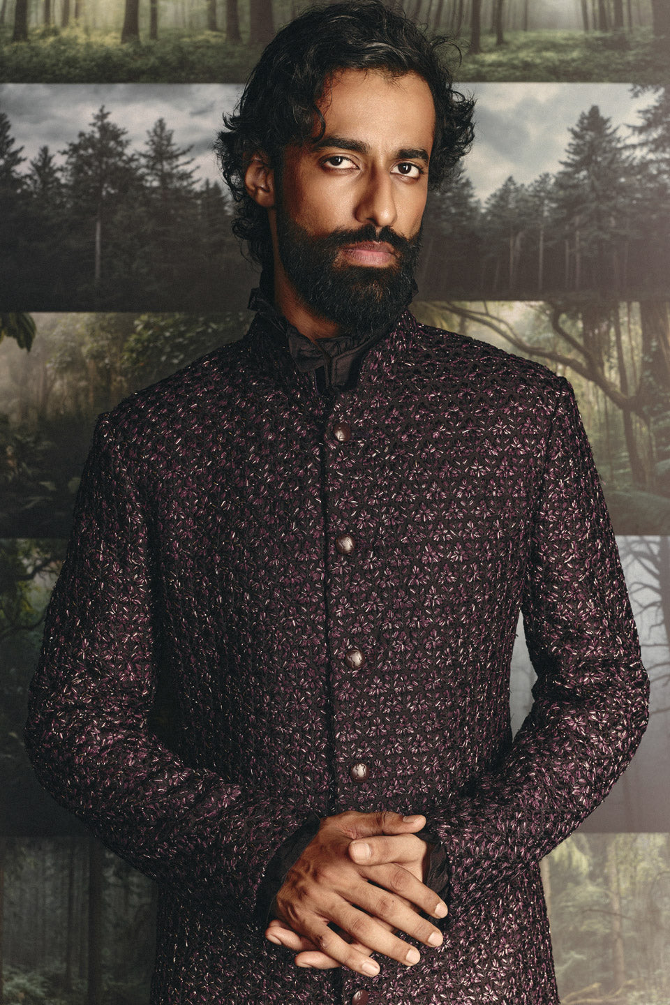 Dhup Chao Plant Motif Sherwani  