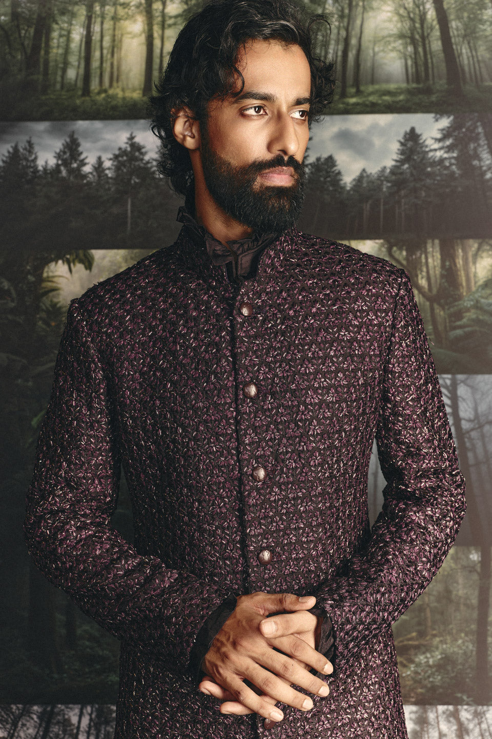 Dhup Chao Plant Motif Sherwani  