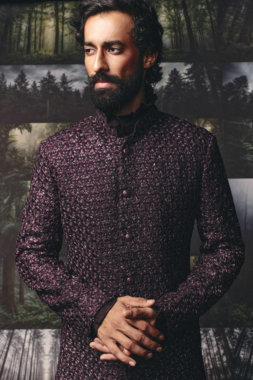Dhup Chao Plant Motif Sherwani  