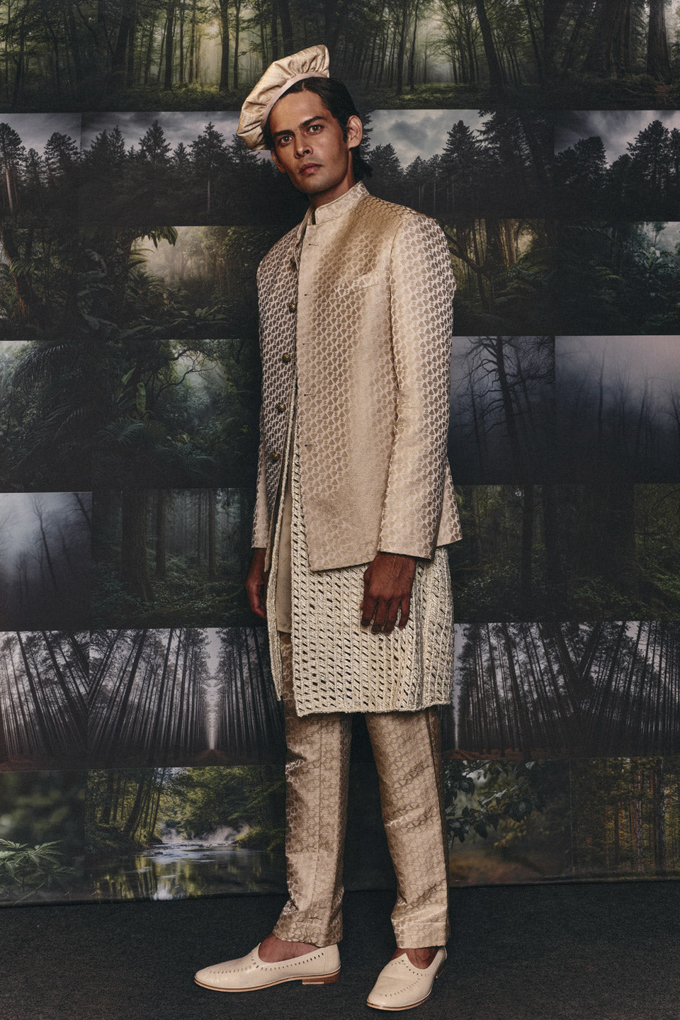 Crown Beaded Mock Layer Sherwani  
