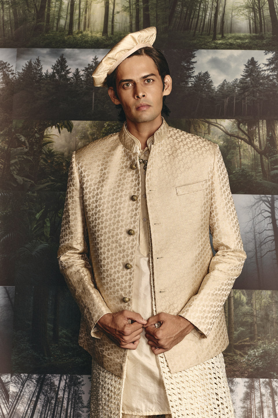 Crown Beaded Mock Layer Sherwani  