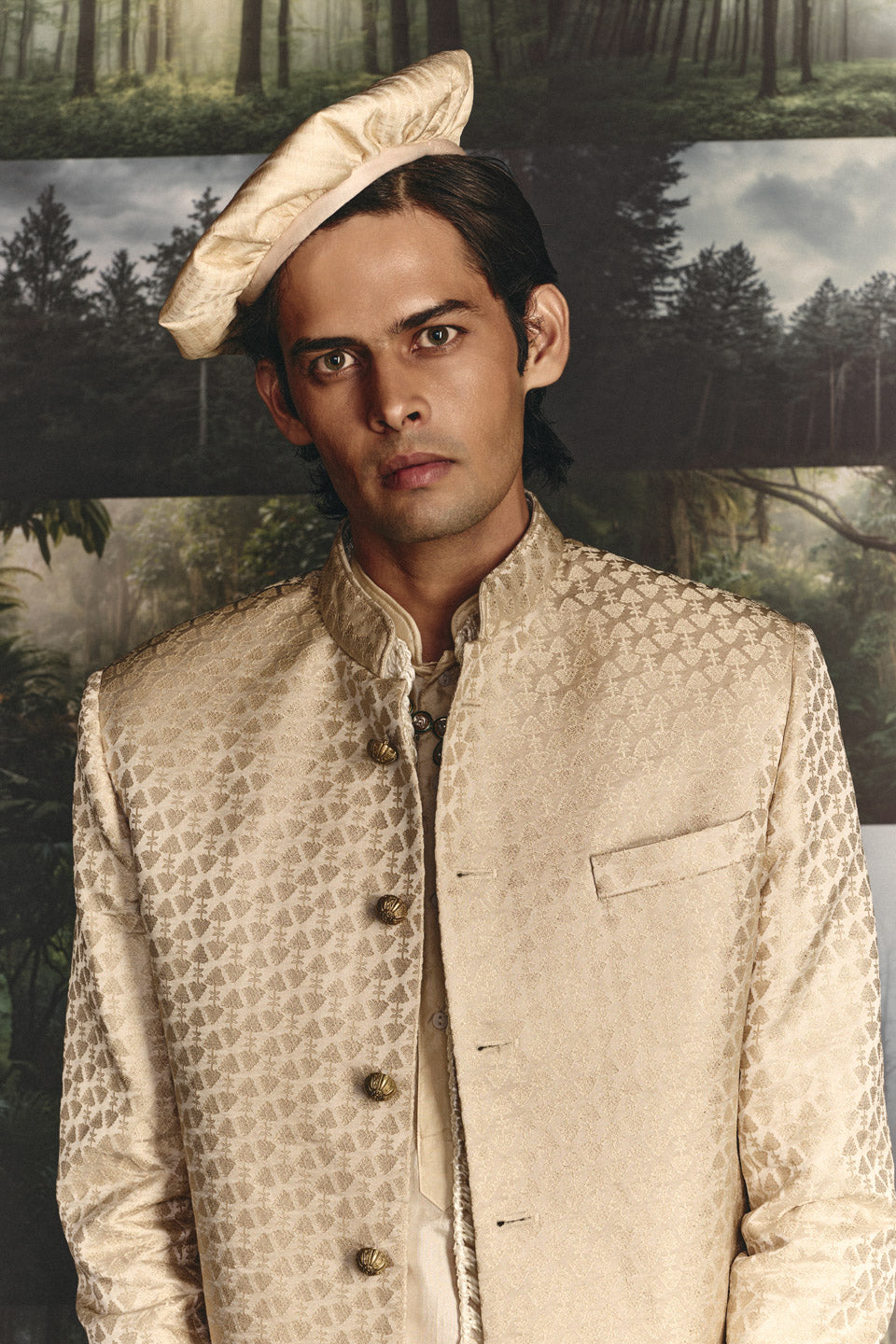 Crown Beaded Mock Layer Sherwani  