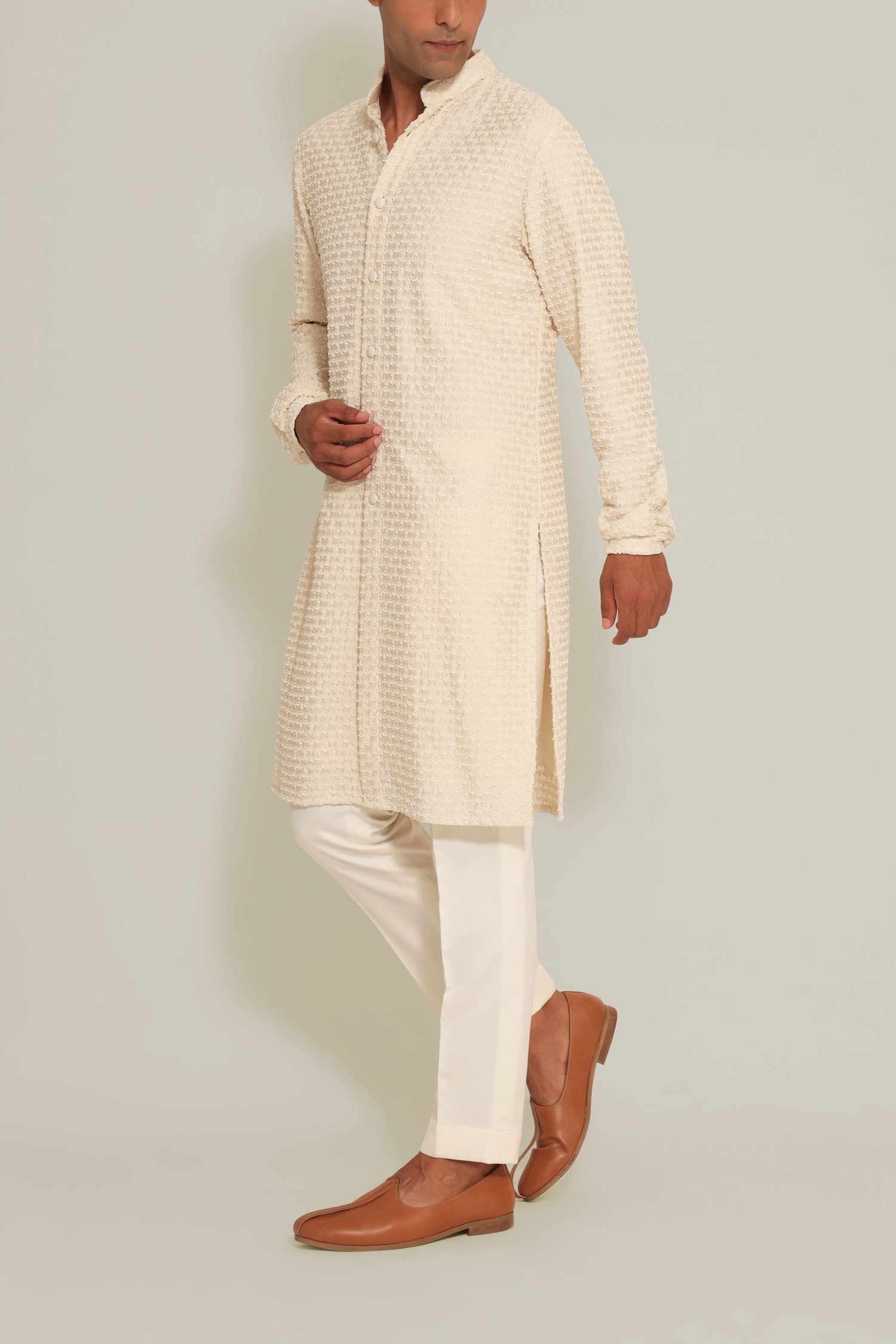 PLANT BEADED VANILLA KURTA  