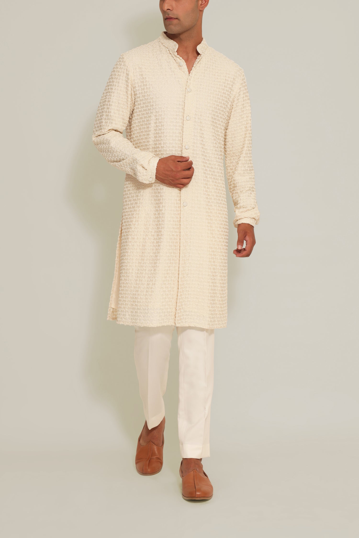 PLANT BEADED VANILLA KURTA  