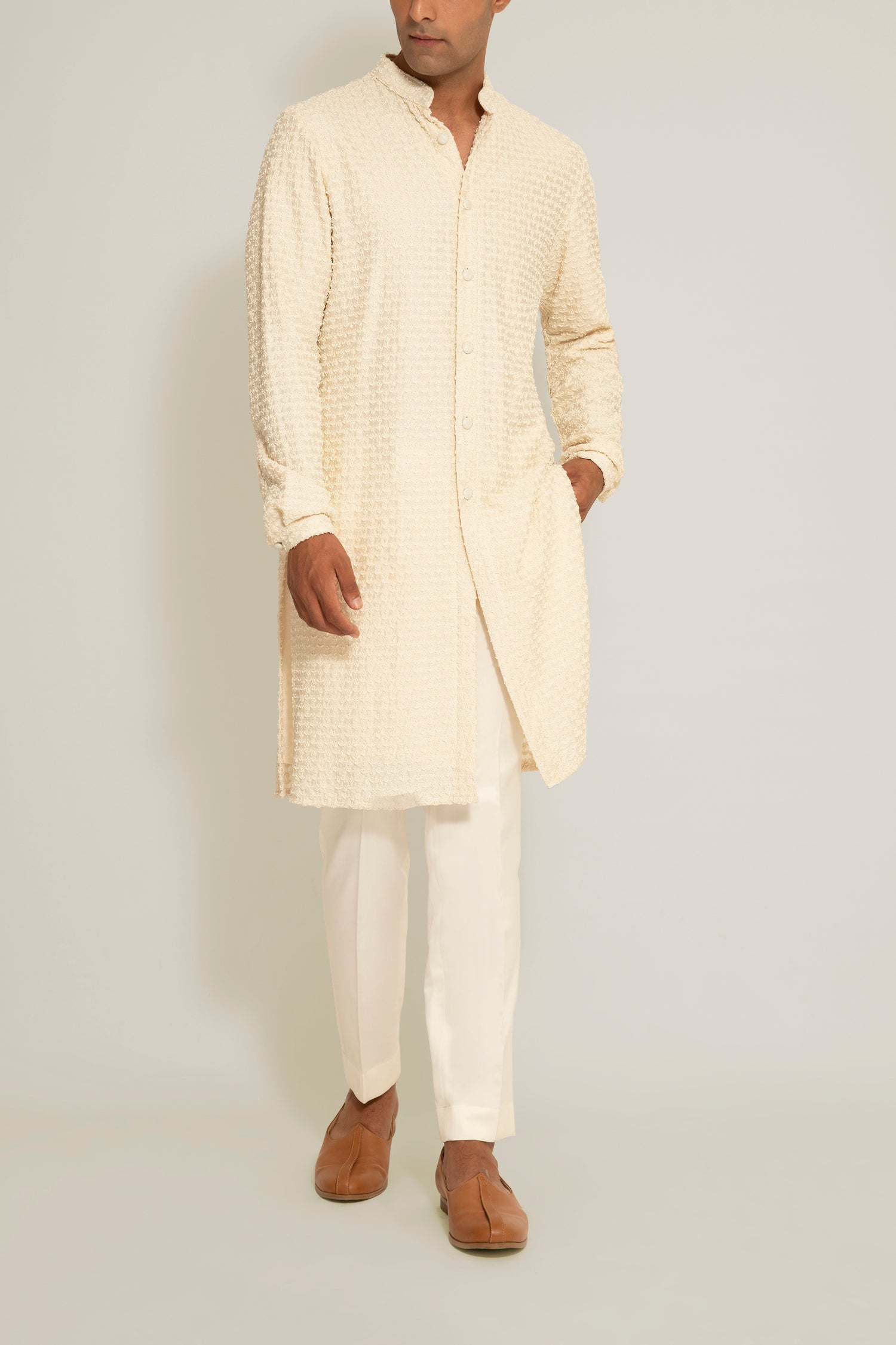PLANT BEADED VANILLA KURTA  