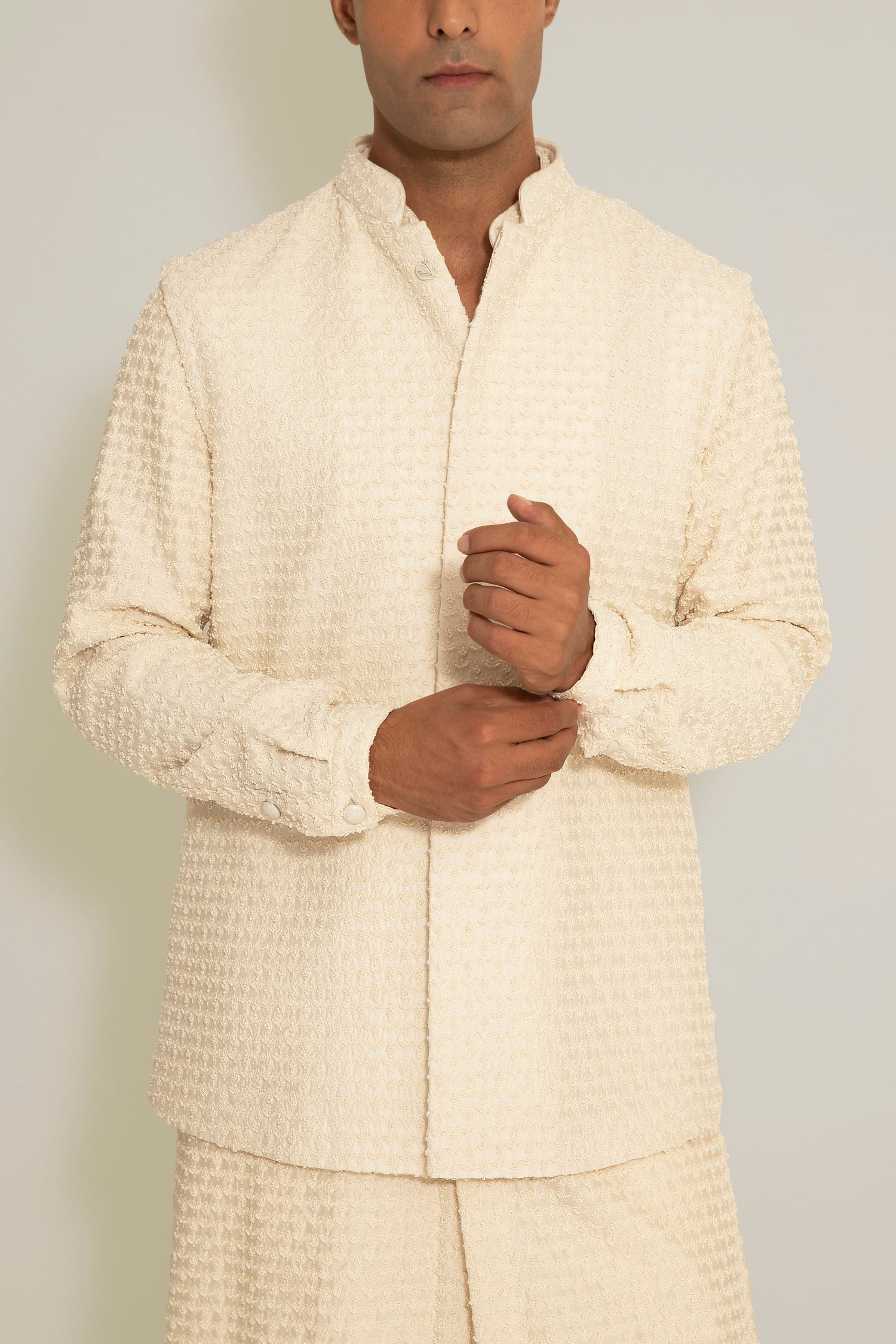 PLANT BEADED KURTA AND KOTI SET  