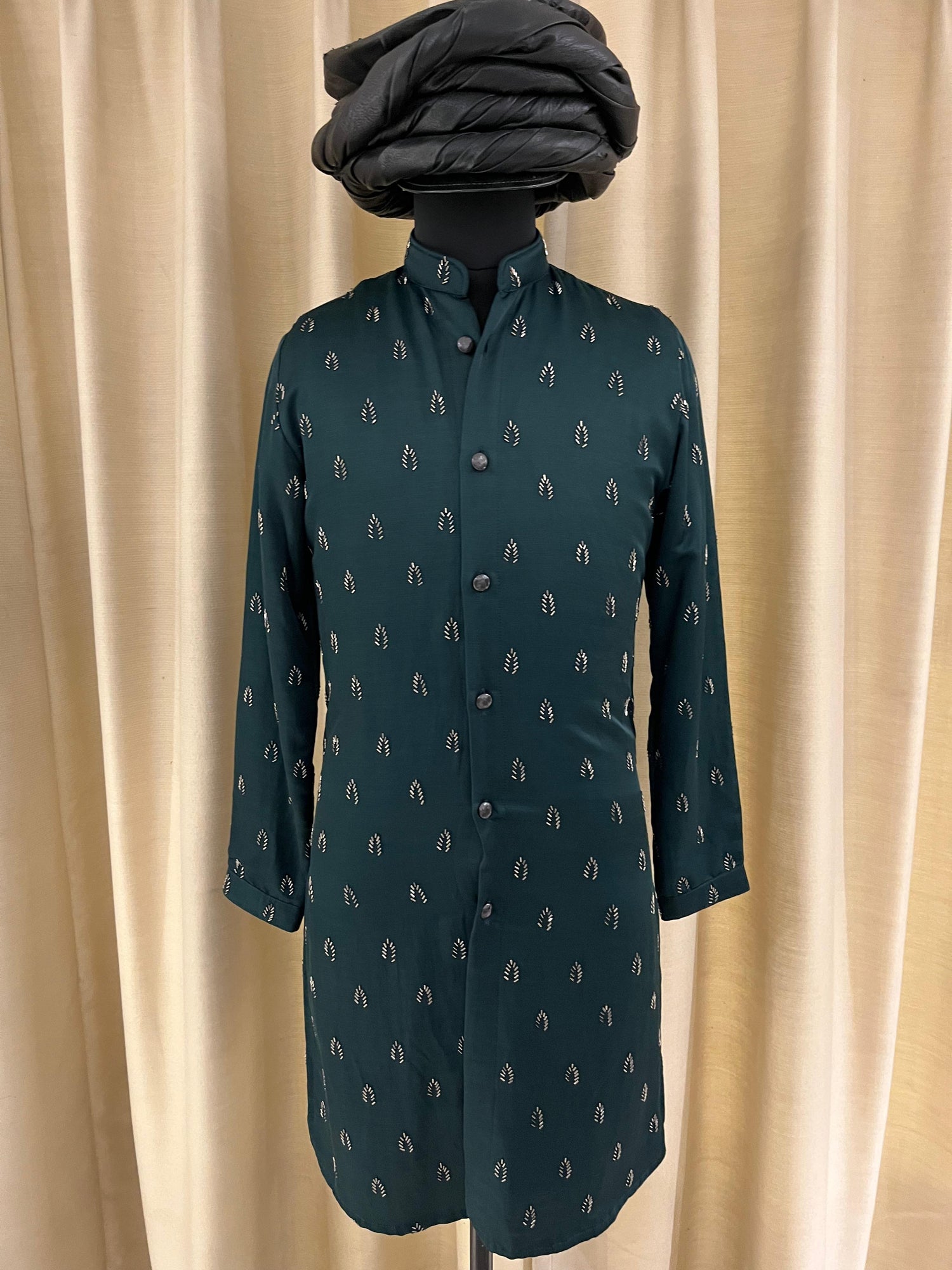 FIRE HIGHLIGHTED FOREST GREEN KURTA  