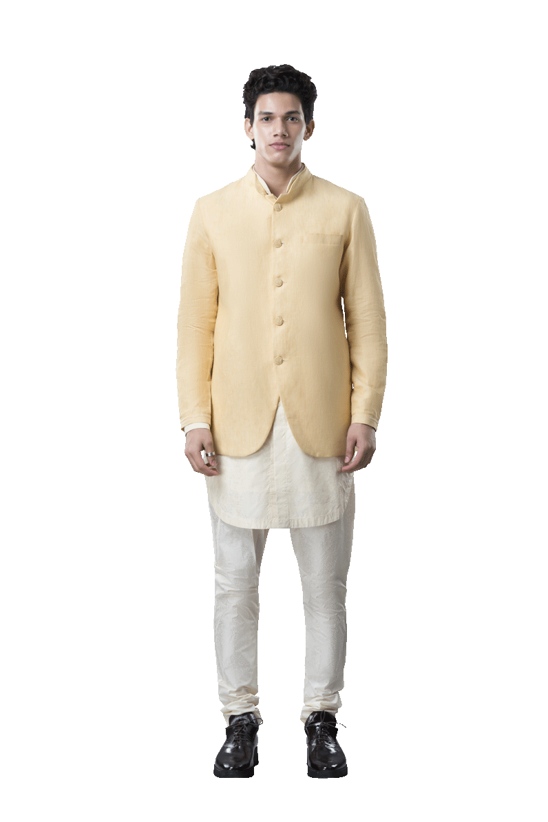  YELLOW LINEN BANDHGALA 