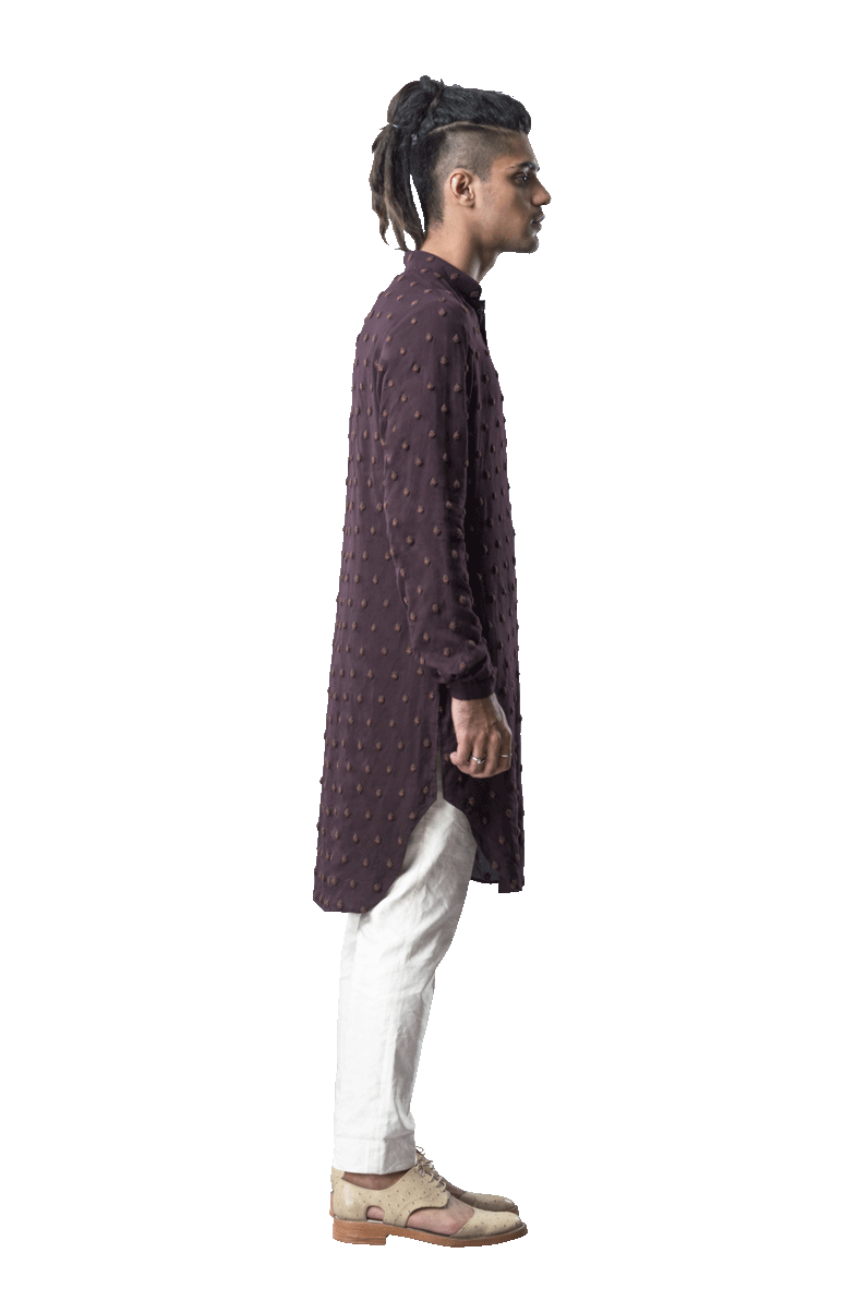 FIRE KNOTTED WINE KURTA  