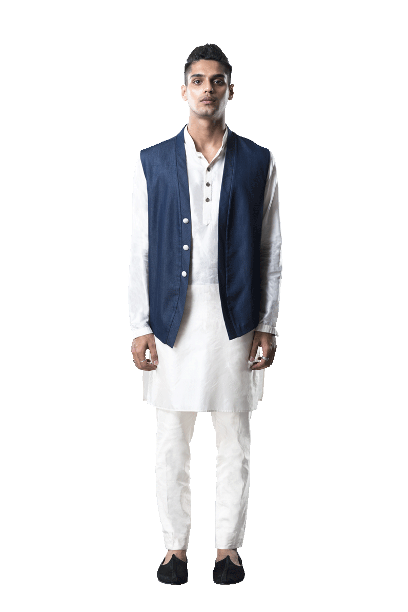 PLAIN DENIM JAP LAYER SLEEVELESS SHORT KOTI  