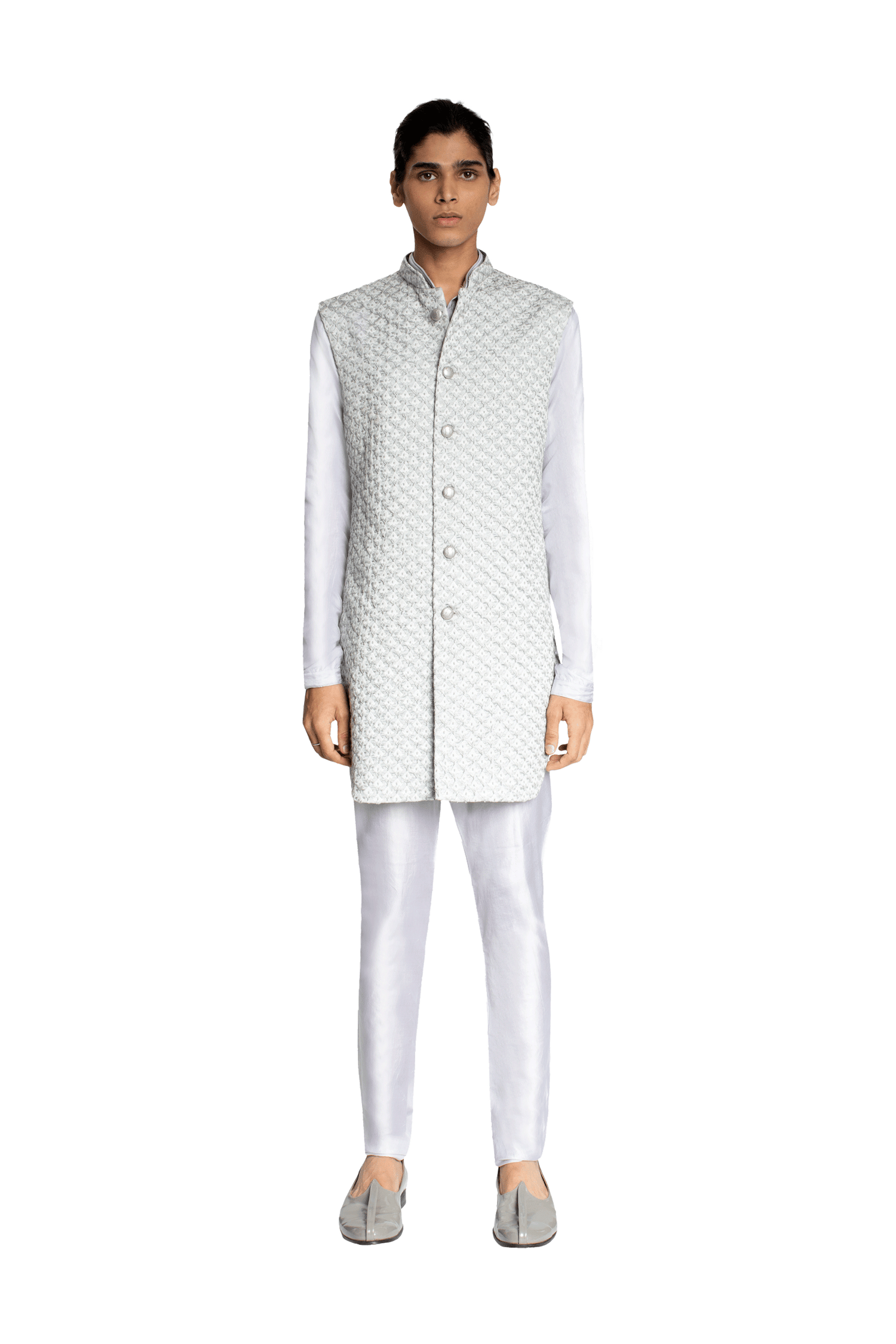  DIAMOND FLOWER HIGHLIGHTED LONG SLEEVELESS JACKET 