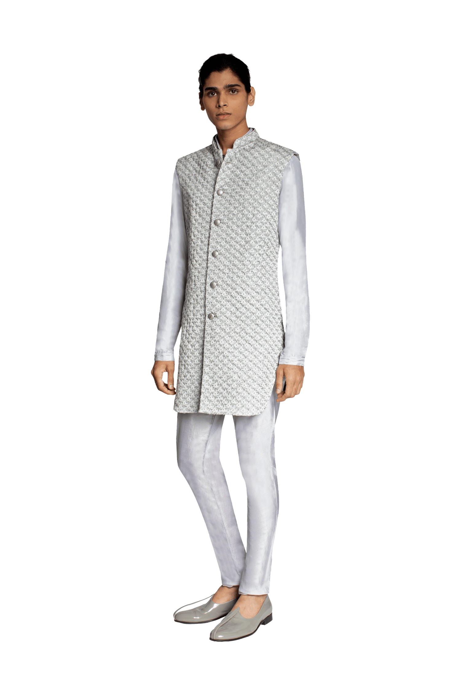 DIAMOND FLOWER HIGHLIGHTED LONG SLEEVELESS JACKET  