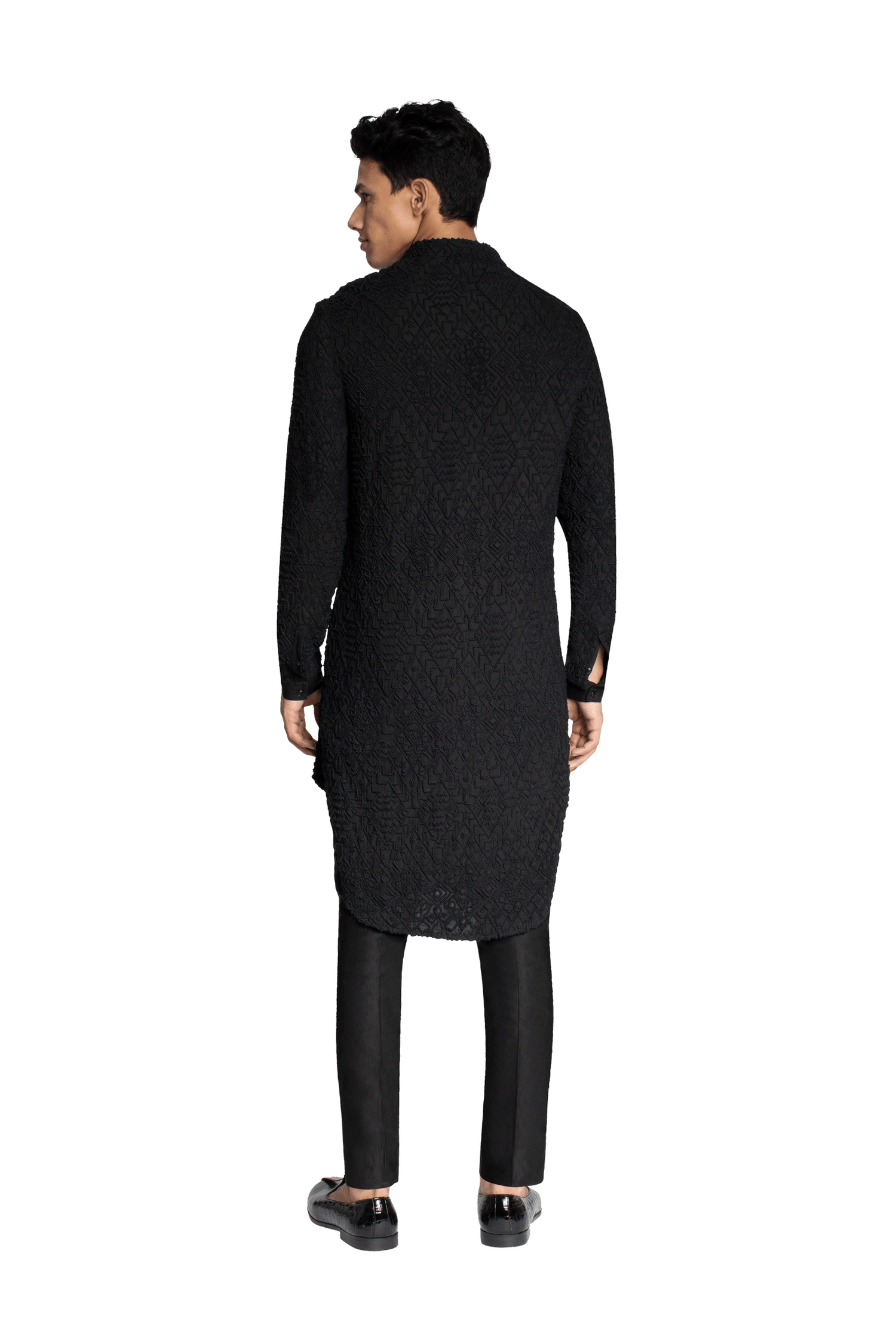 SINGLE GEOMETRIC KNOTTED BLACK KURTA  