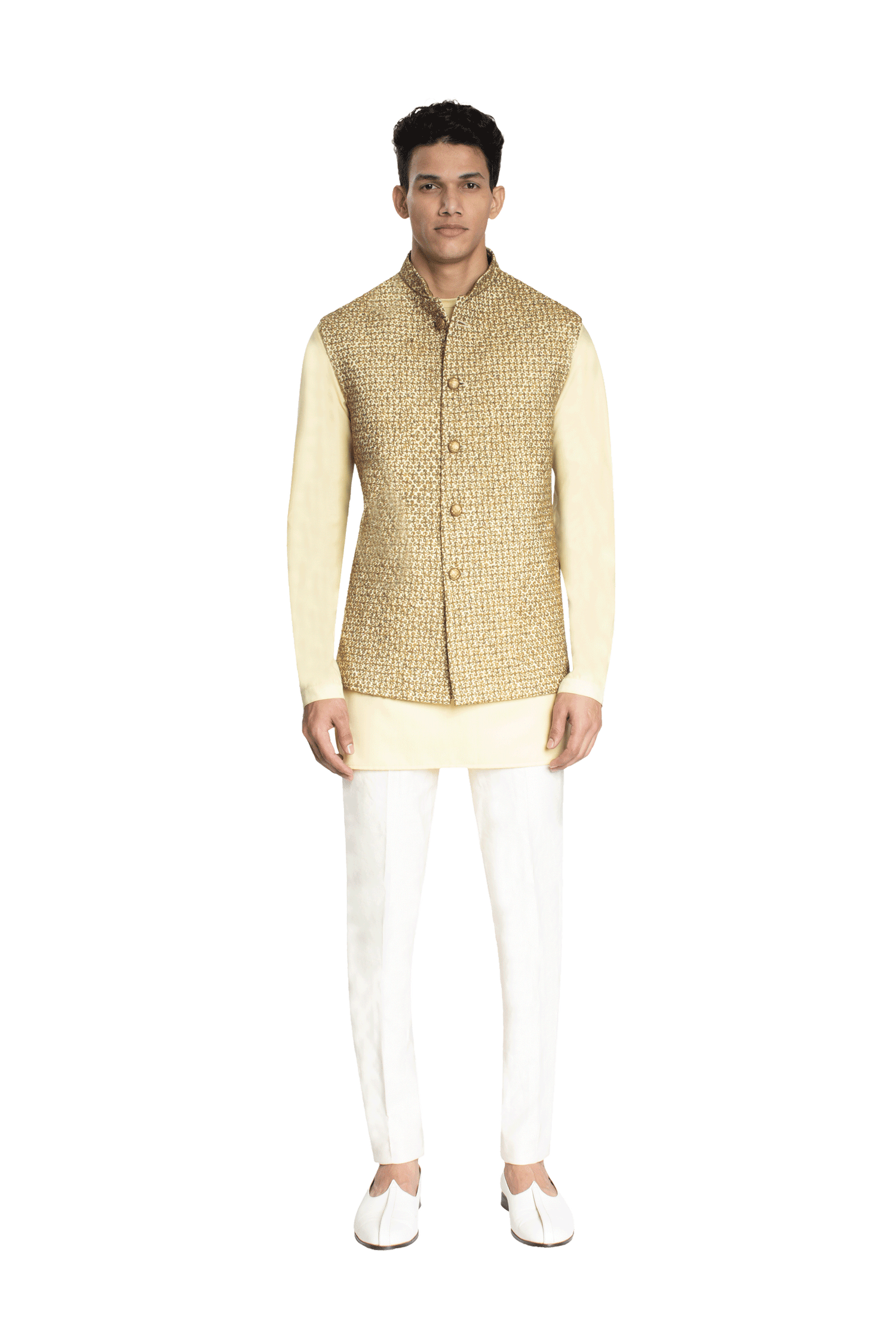  MULTICOLOUR DECON FLOWER FIVE KNOT SLEEVELESS JACKET 